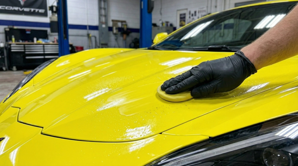 Clay bar treatment being performed on vehicle surface in Barrington